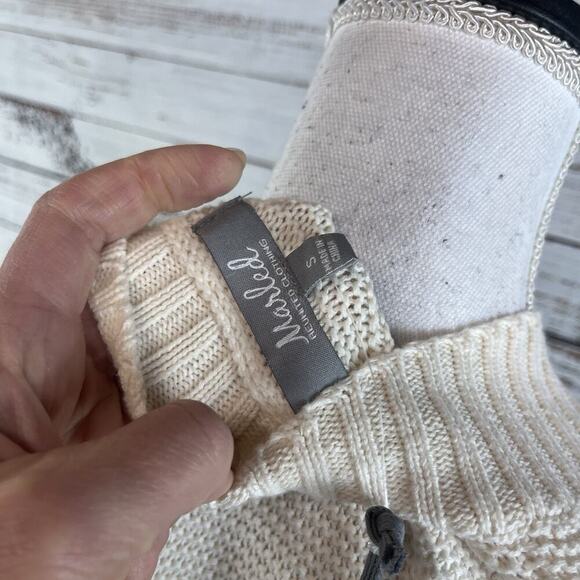 Marled Reunited Clothing Sweater size Small Ivory Navy Lace Up Front Nautical - Picture 7 of 7